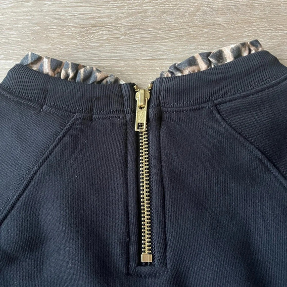 J. Crew Cheetah Print Woven Ruffle neck Pullover Black Sweatshirt Size Small - Picture 7 of 8